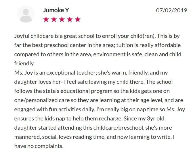 Five-star review from Jumoke Y dated July 2, 2019